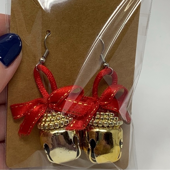 Jingle Bells Red and Gold Toned Dangle Earrings Christmas 🎄 Holidays - Picture 4 of 5